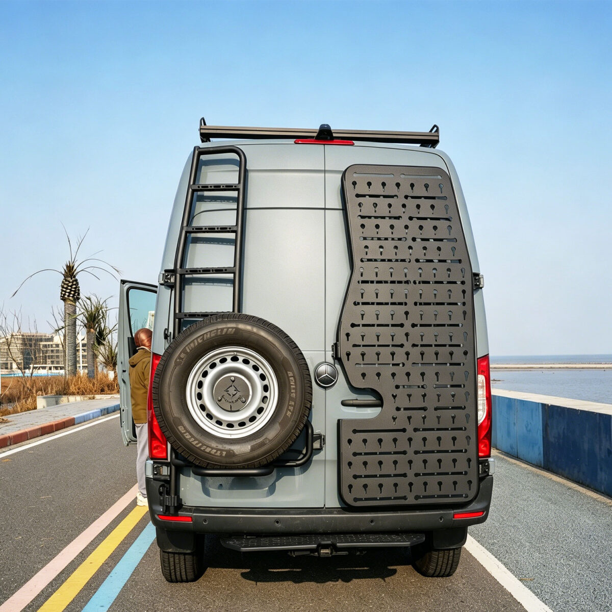 Rear Ladder + Tire Carrier – With Tire Installed