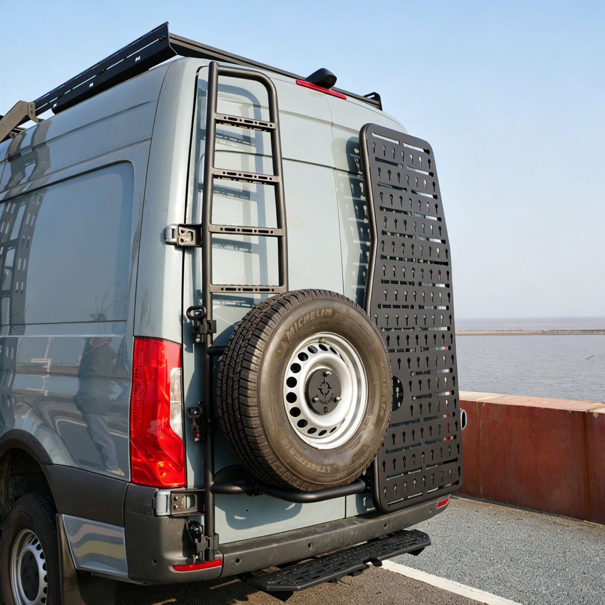 Sprinter Rear Ladder + Tire Carrier – Tire Carrier Arm Detail