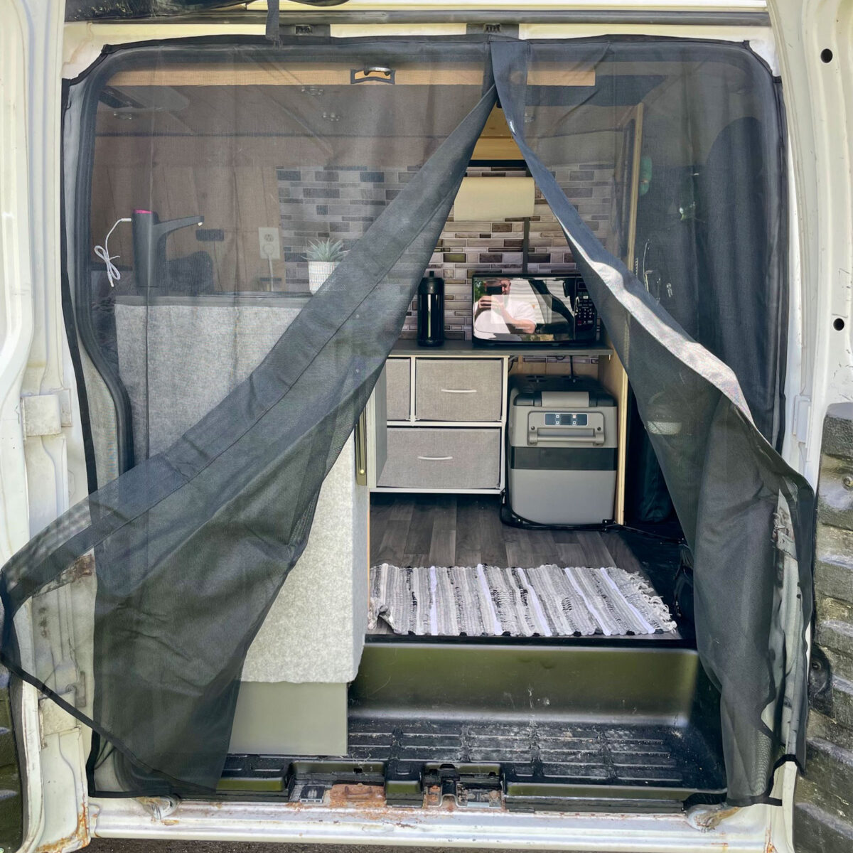 Express Side Barn Door Bug Screen Open View.j